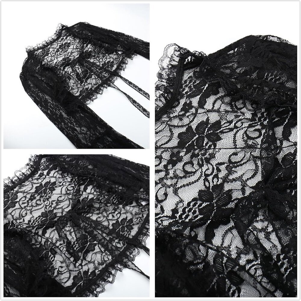 Women's Black 3 Goth Bell Long Sleeve Bolero Shrug Crop Top - Picture 6 of 7